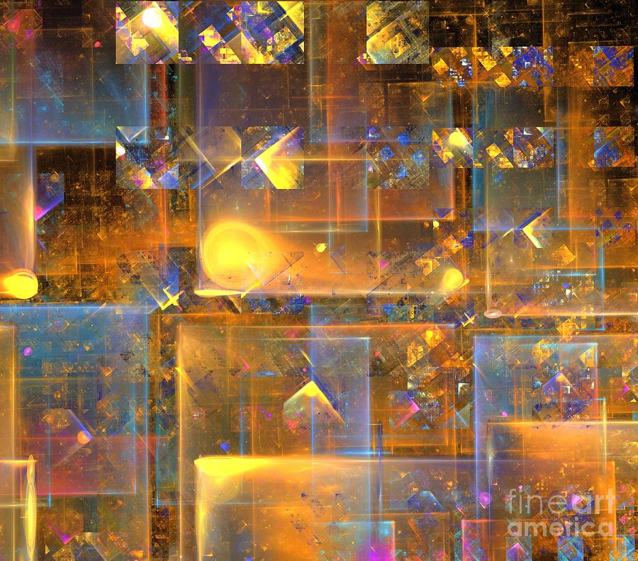 Abstract Digital Art - Solar Blue Cubes by Kim Sy Ok