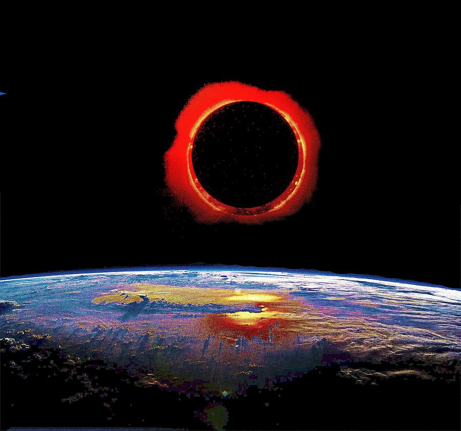 Solar Eclipse from above the earth - thermal view Painting by Celestial Images