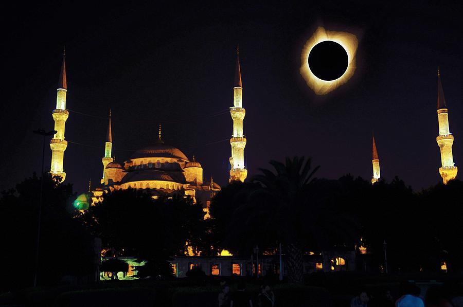 Solar Eclipse over Blue Mosque, Istanbul Turkey 2 Painting by Celestial Images