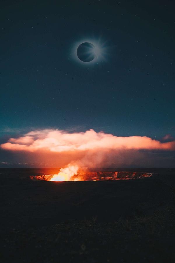 Nature Painting - Solar Eclipse over Hawaii Volcanoes National Park, United States 2 by Celestial Images
