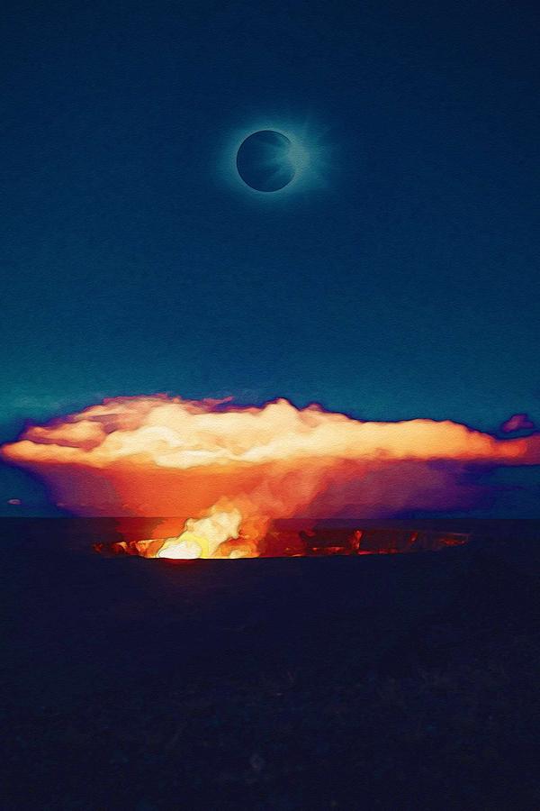 Solar Eclipse over Hawaii Volcanoes National Park, United States Painting by Celestial Images