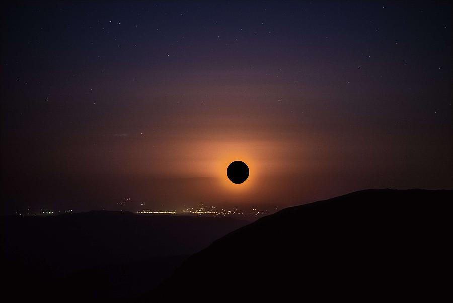 Solar Eclipse over Los Angeles, USA Painting by Celestial Images
