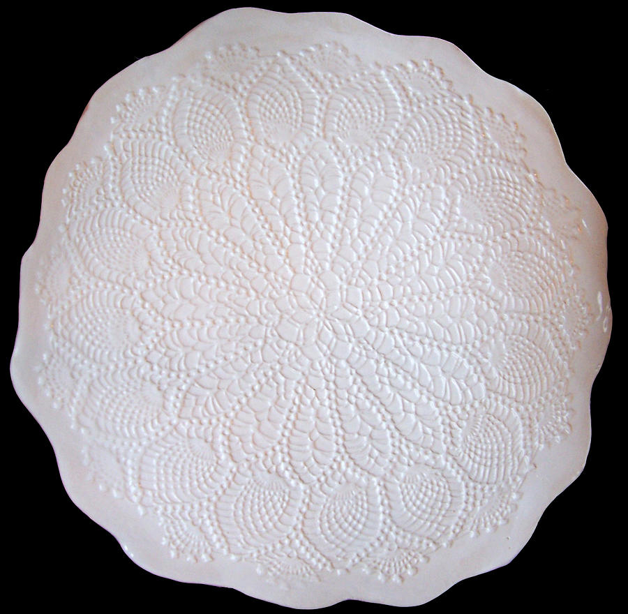 Lace Ceramic Art - SOLD Doily Pottery Plate Extra Large Wedding Plate DAMAGED NFS by Amanda Sanford