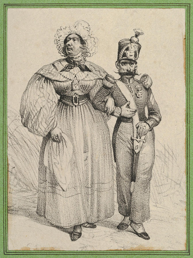 Soldier with a woman on his arm Drawing by Victor Adam