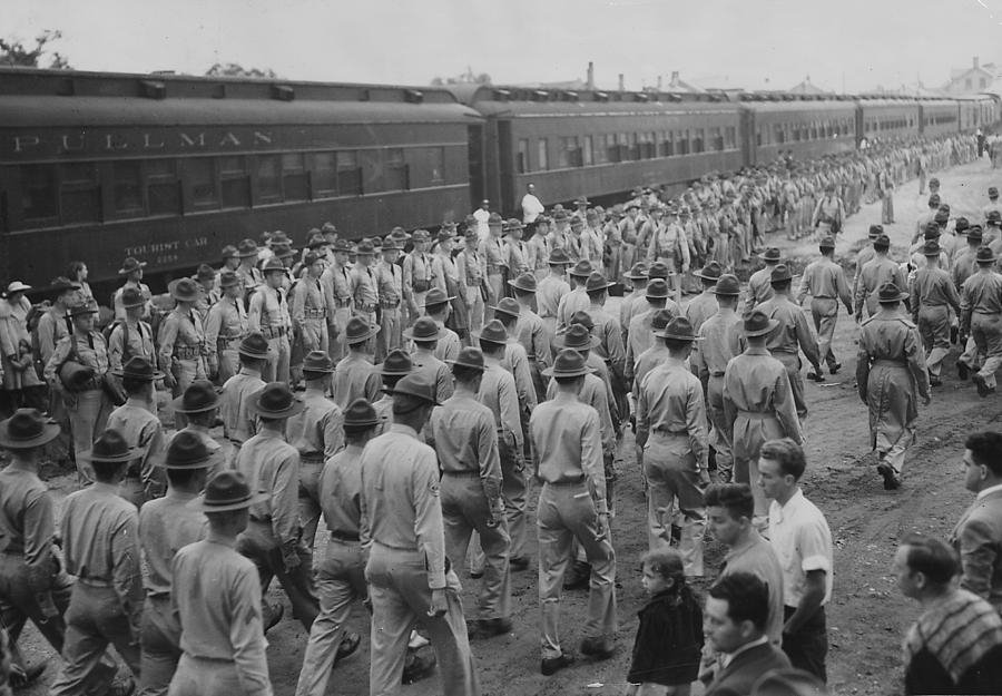 Soldiers Bid Farewell to 226 Men Leaving for Panama - 1939 Photograph by Chicago and North Western Historical Society