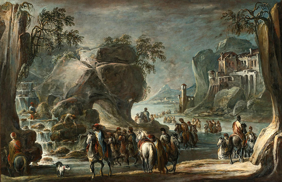 Soldiers crossing a River Painting by Francesco Simonini