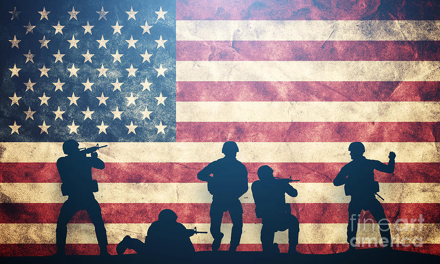 Flag Photograph - Soldiers in assault on USA flag by Michal Bednarek