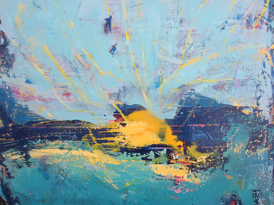 Abstract Landscape Painting - Soleil De Joie, Extrait by Francine Ethier