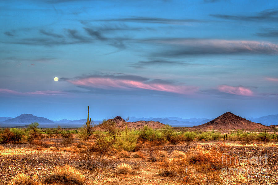 Solemn Beauty Full Moon At Sunset New Mexico Landscape Art Photograph by Reid Callaway