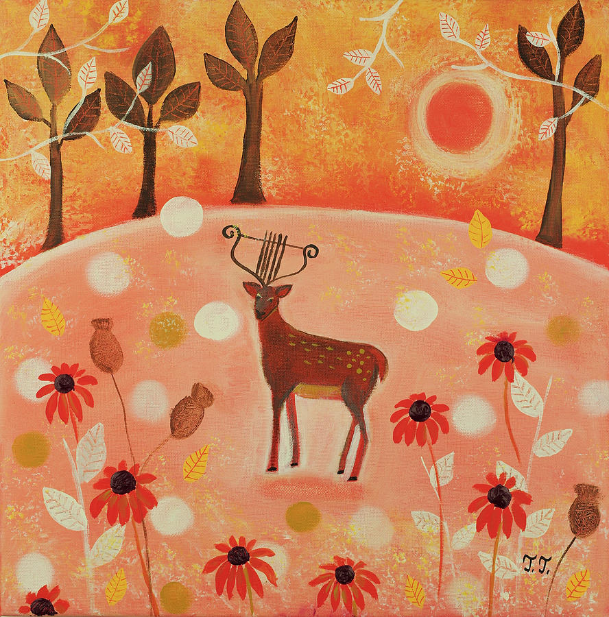 Solitary Deer Painting by Teodora Totorean