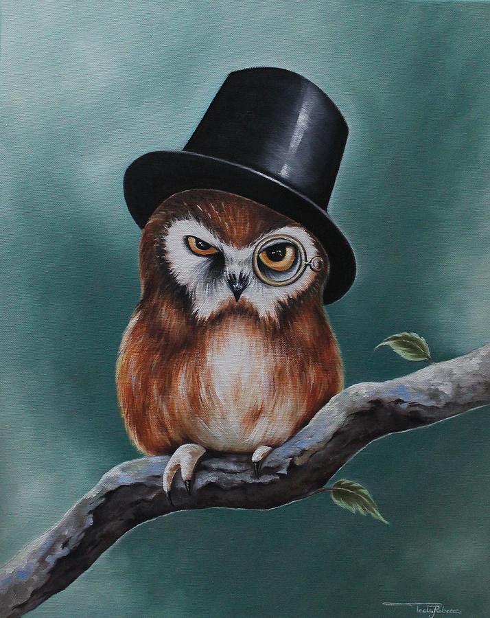 Animal Painting - Solitary owl  by Rebecca Tecla