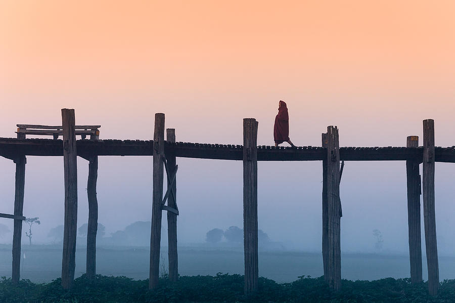 Burma Photograph - Solitary Walk by Marji Lang Burma Photograph - Solitary Walk by Marji Lang