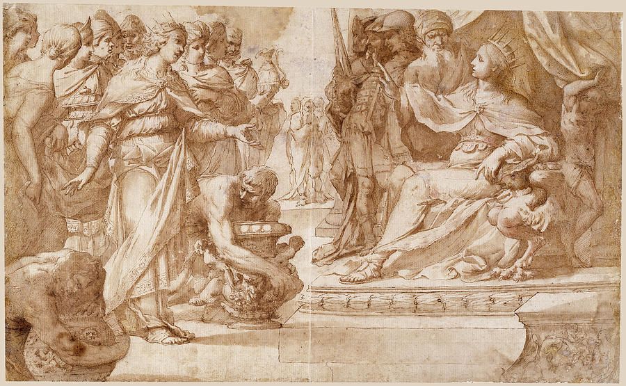 Solomon and the Queen of Sheba Drawing by Francesco Fracanzano