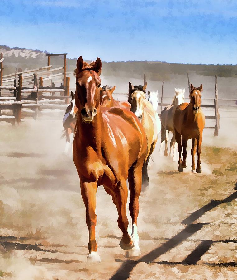Sombrero Ranch horse drive, galloping into the dusty corrals by Nadja Rider Sombrero Ranch horse drive, galloping into the dusty corrals by Nadja Rider