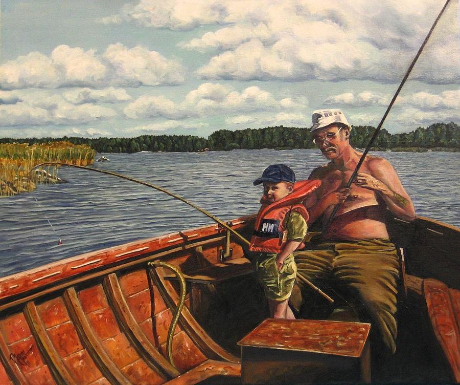 Summer Painting - Some fishing with grandpa  by Maren Kunnas