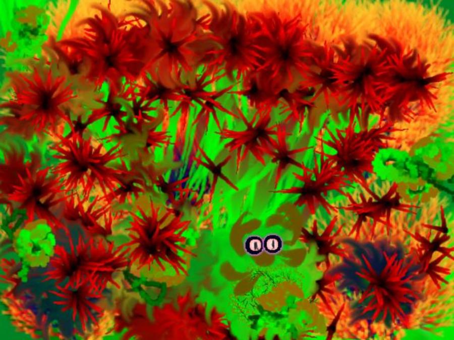 Someone peers between the flowers in the jungle Digital Art by Dr Loifer Vladimir
