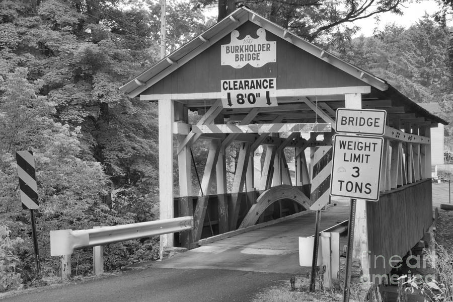 Somerset County Burkholder Covered Bridge Black And White Photograph by Adam Jewell