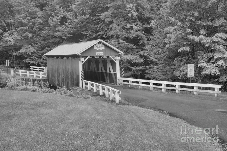 Somerset Packsaddle Covered Bridge Black And White Photograph by Adam Jewell