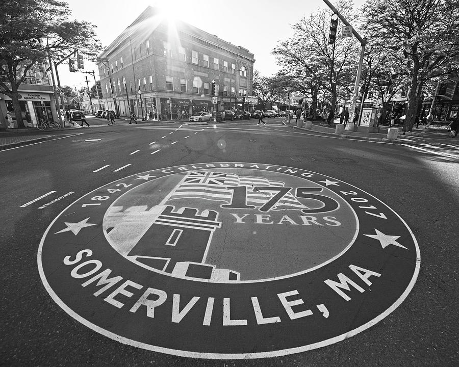 Somerville MA Davis Square 175 Years Black and White Photograph by Toby McGuire