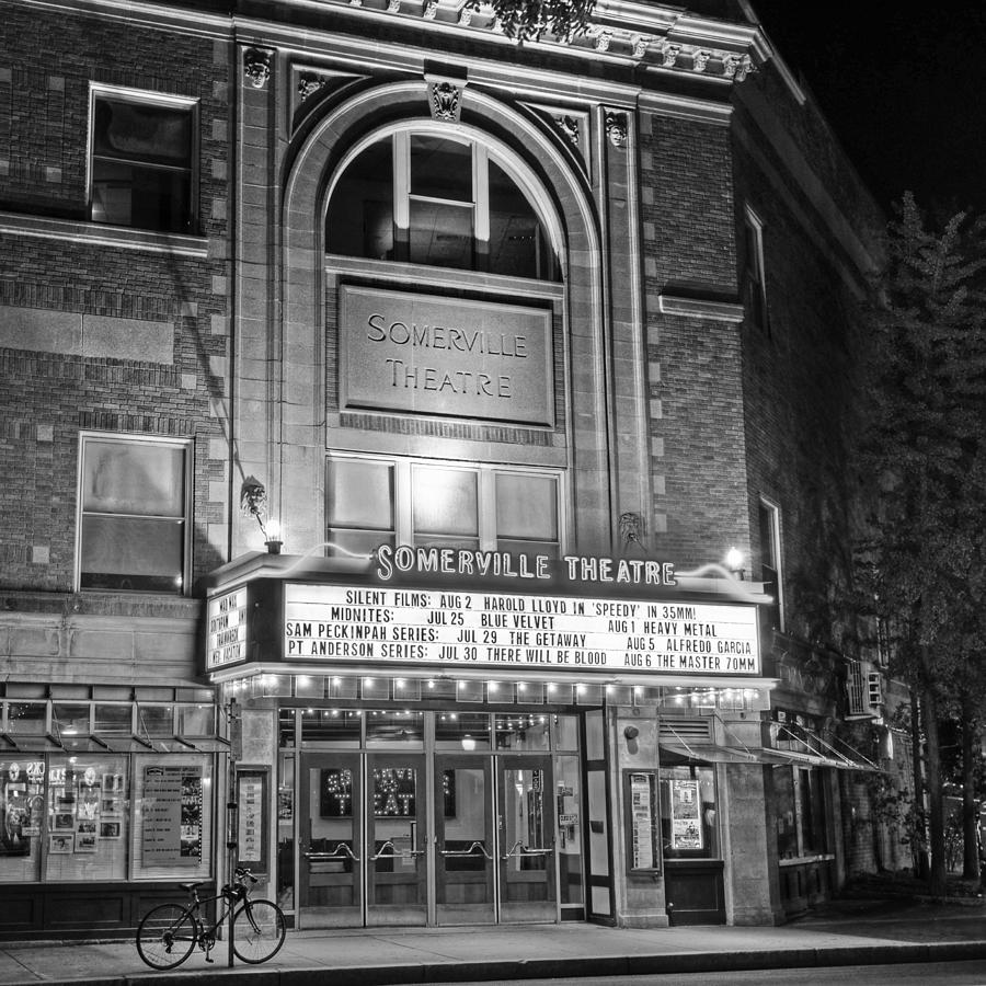 Somerville Theater in Davis Square Somerville MA Sqr Black and White Photograph by Toby McGuire