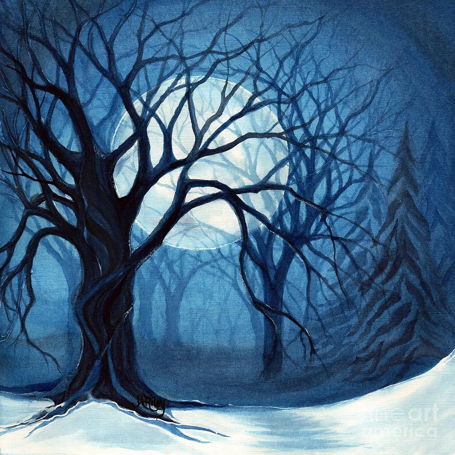 Something In the air tonight - Winter Moonlight Forest Painting by Janine Riley