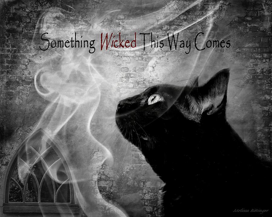 Something Wicked, Black Cat Smoke Gothic Window Digital Art by Melissa Bittinger