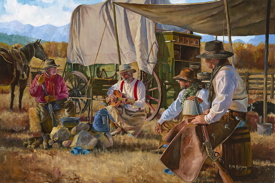Cowboys Painting - Songs of Mountains and Mischief by Matt Atkinson