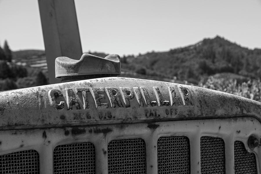 Sonoma Valley Caterpillar Tractor Northern CA Closeup black and white Photograph by Toby McGuire