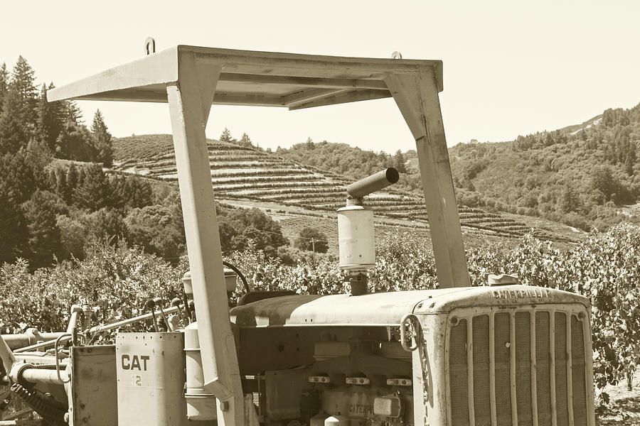 Sonoma Valley Caterpillar Tractor Northern CA Sepia Photograph by Toby McGuire