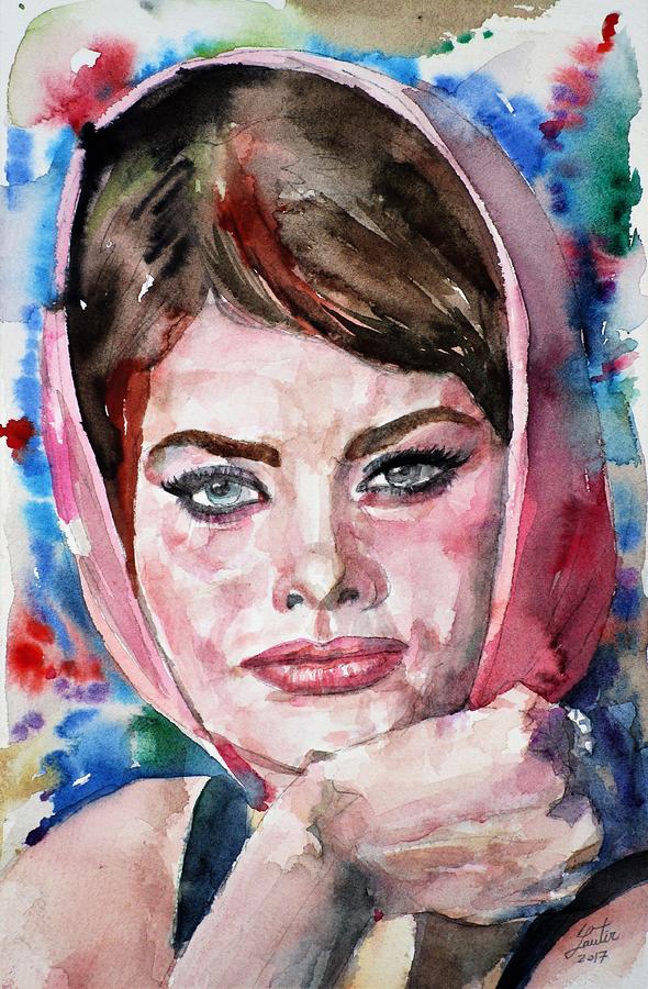 Sophia Loren Painting - SOPHIA LOREN - watercolor portrait.3 by Fabrizio Cassetta