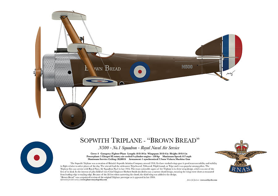 Airplane Digital Art - Sopwith Triplane -  Brown Bread  - Side Profile View by Ed Jackson