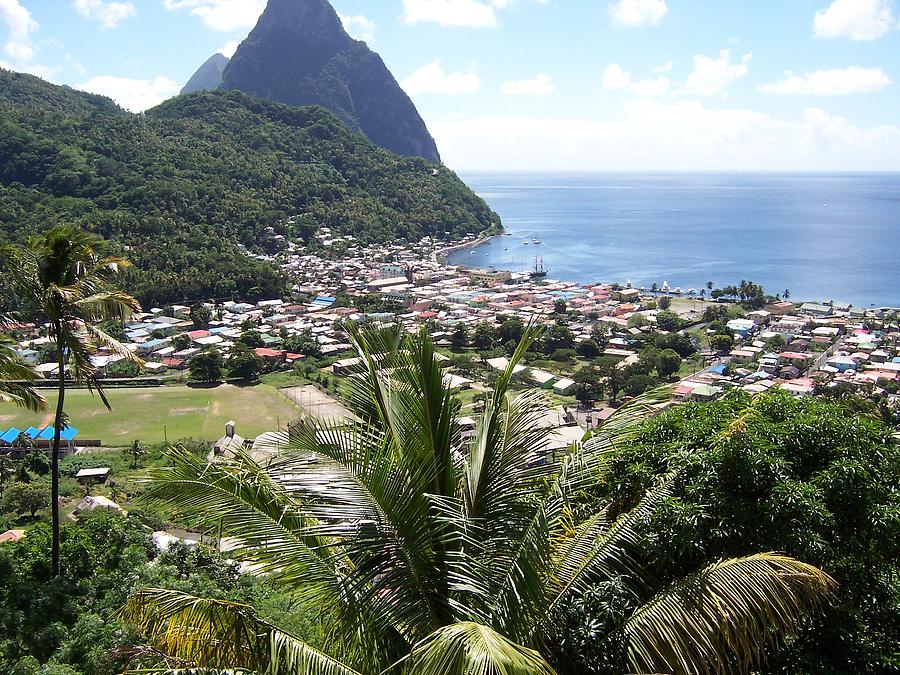 St Lucia Photograph - Soufriere and the Pitons by David Button