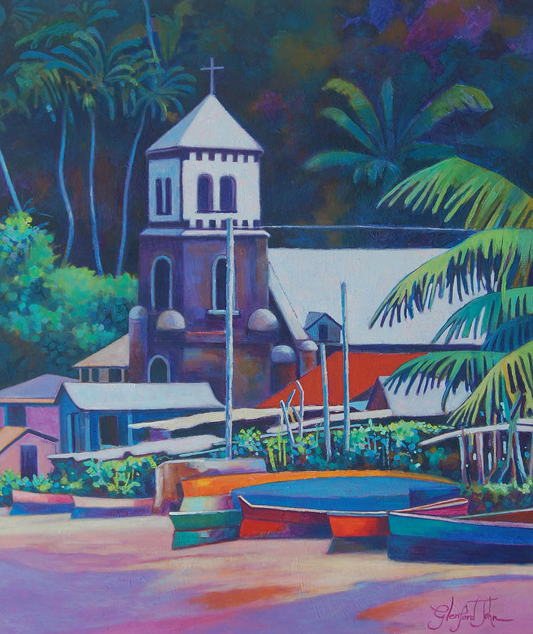 Soufriere Church Tower Painting by Glenford John