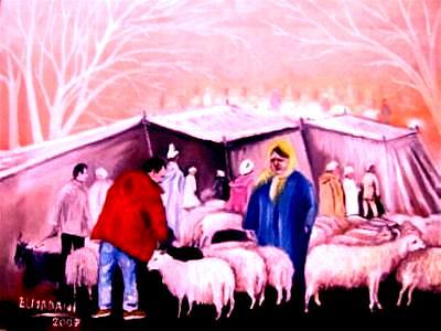 Souk Painting - Souk  of sheeps by Elmadani Belmadani