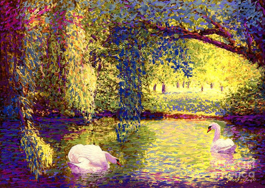 Landscape Painting - Swans, Soul Mates by Jane Small Landscape Painting - Swans, Soul Mates by Jane Small