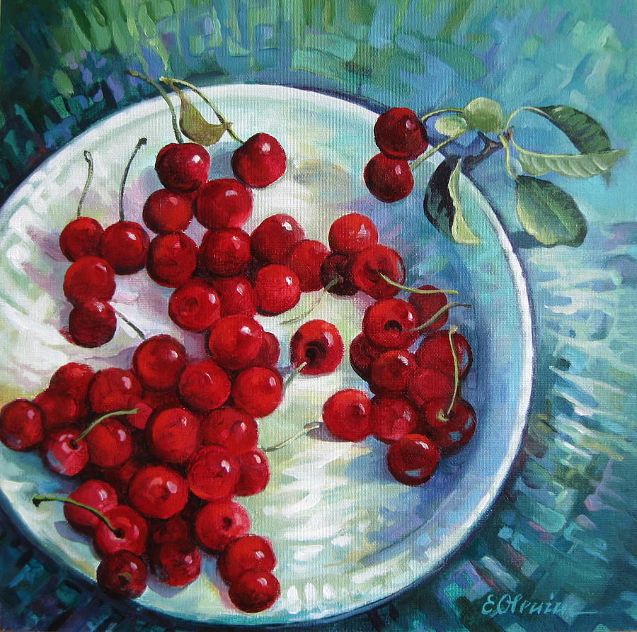 Summer Painting - Sour cherries by Elena Oleniuc
