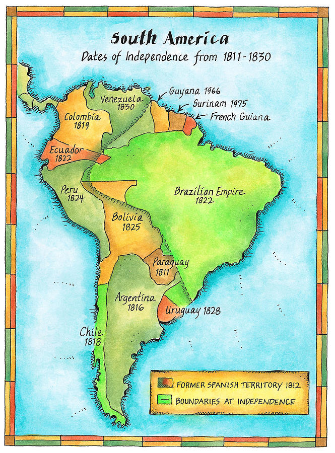 Map Digital Art - South American Independence by Jennifer Thermes