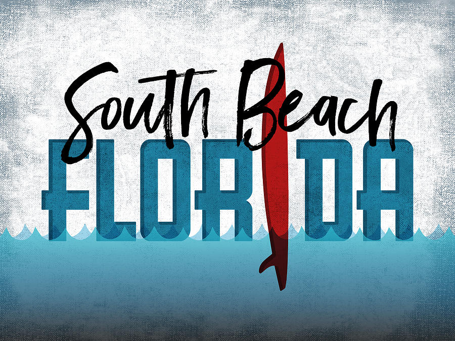 Beach Digital Art - South Beach Red Surfboard	 by Flo Karp