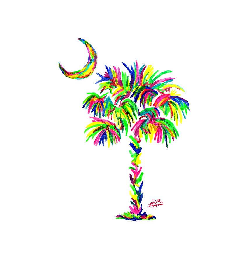 South Carolina Palmetto Tree and Moon Painting by Jan Marvin