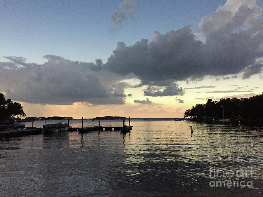 South Carolina Lake Murray Surreal Clouds Pier Beach Scene Photograph by Kathy Fornal