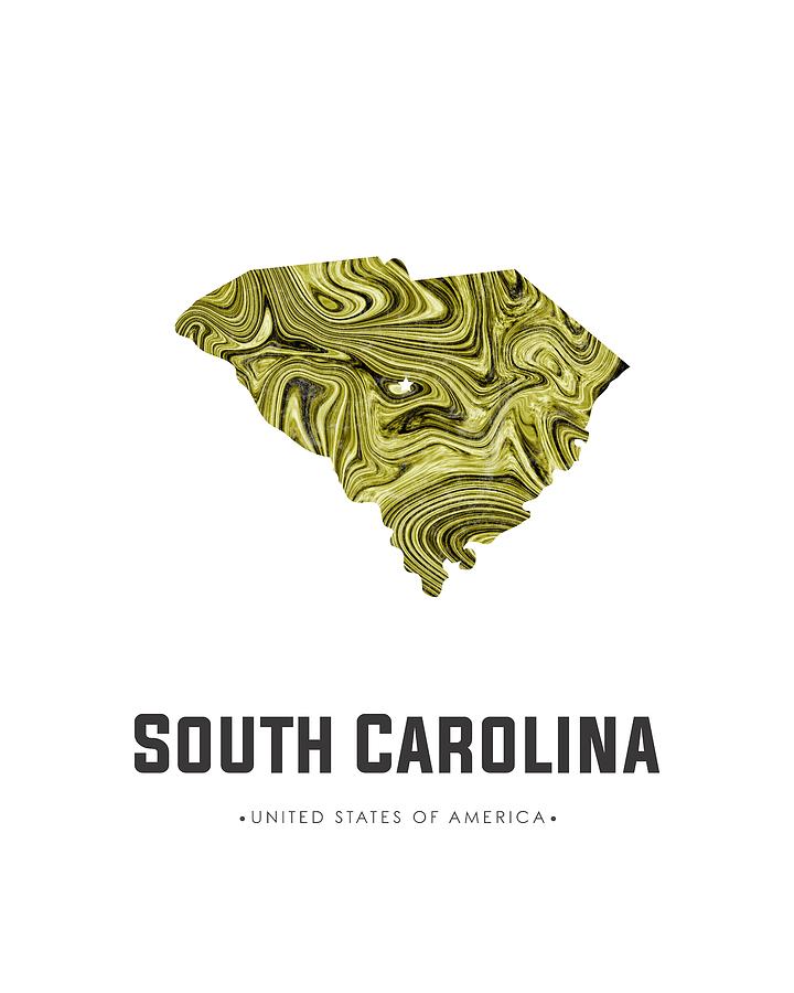 South Carolina Map Art Abstract in Olive Mixed Media by Studio Grafiikka