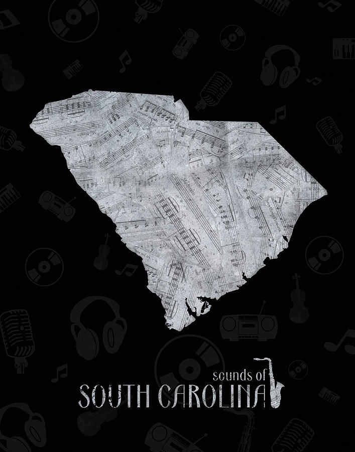 South Carolina Map Music Notes 2 Digital Art by Bekim M