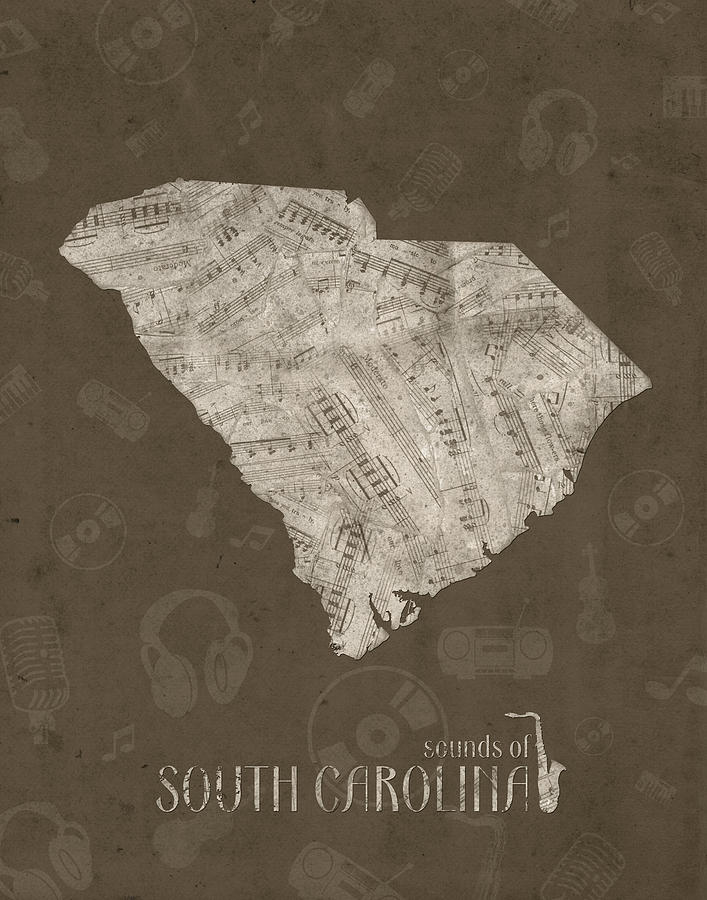 South Carolina Map Music Notes 3 Digital Art by Bekim M