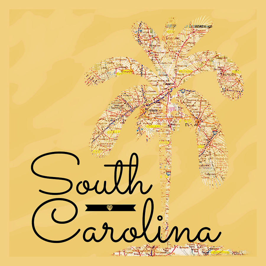 Map Digital Art - South Carolina Palm v3 by Brandi Fitzgerald