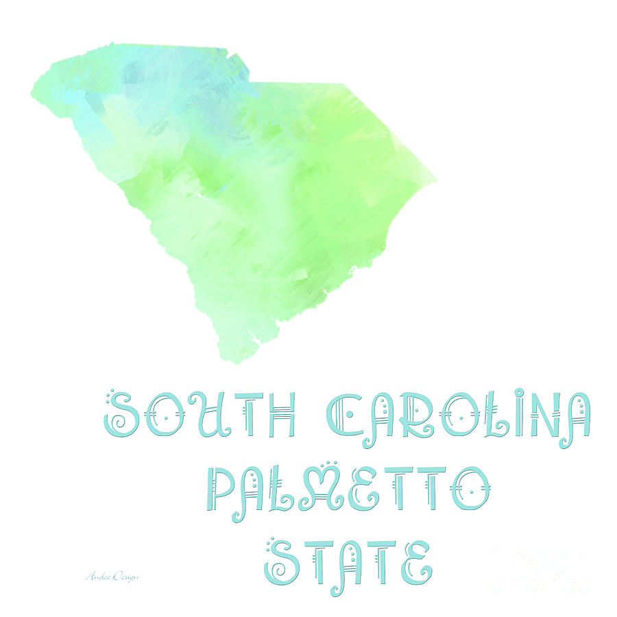 South Carolina - Palmetto State - Map - State Phrase - Geology Digital Art by Andee Design