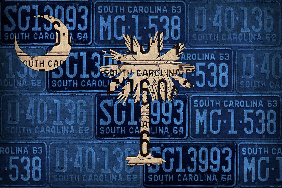 South Carolina State Flag Vintage License Plate Art Mixed Media by