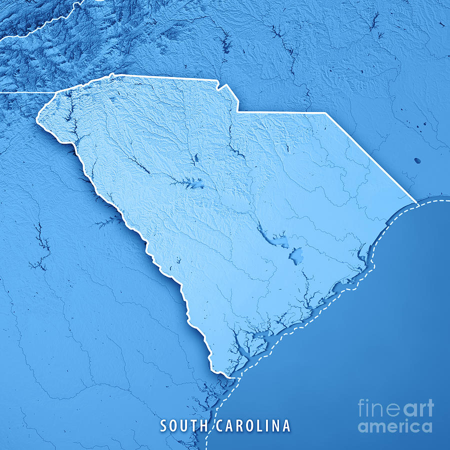 South Carolina State Usa 3d Render Topographic Map Blue Border Digital Art By Frank Ramspott 8195