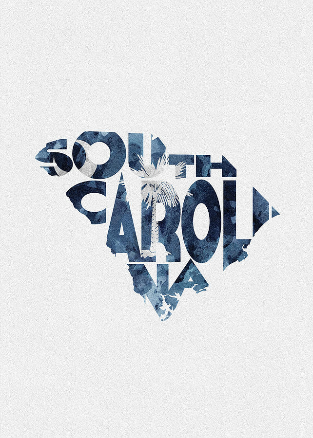 South Carolina Typographic Map Flag Digital Art by Inspirowl Design