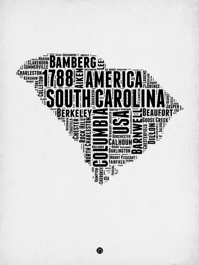 Typography Digital Art - South Carolina Word Cloud 1 by Naxart Studio