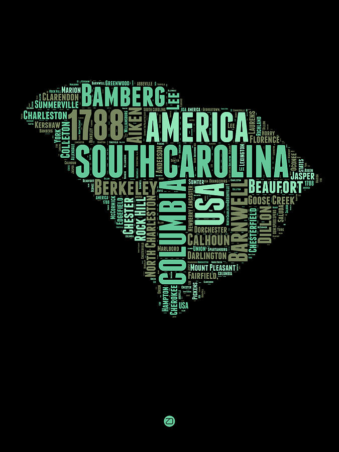 Typography Digital Art - South Carolina Word Cloud 2 by Naxart Studio
